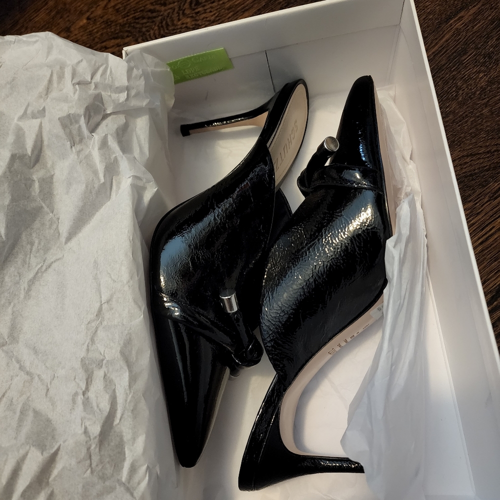 SCHUTZ Tanya Patent Leather Mule In Black Patent Leather